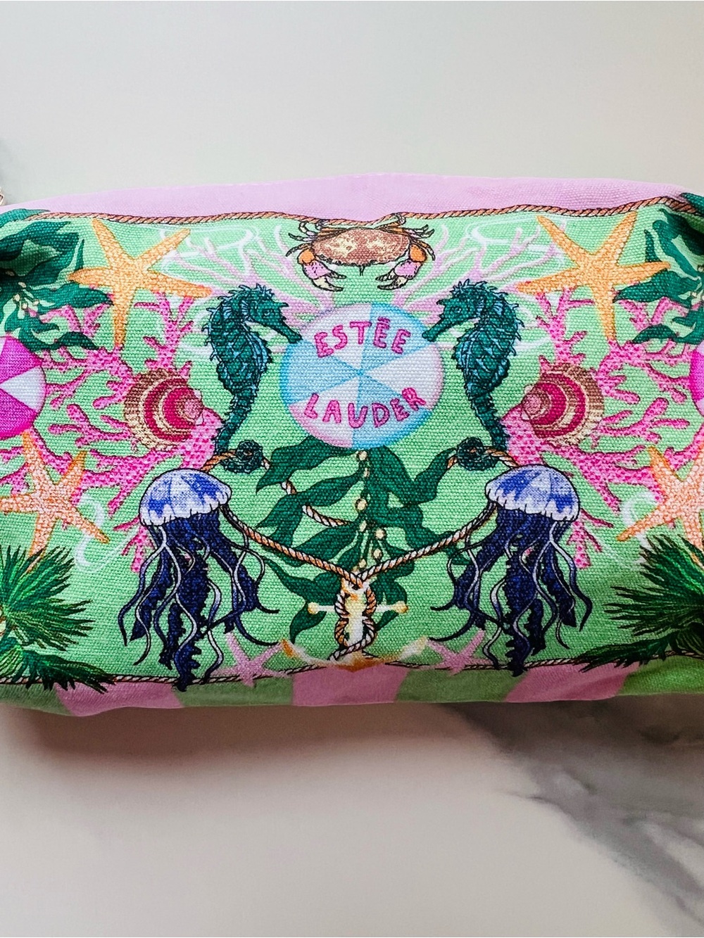 Estee Lauder Pink & Seafoam Green Ocean Beach Motif Cosmetic Pouch